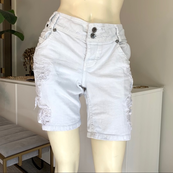 destroyed bermuda denim shorts